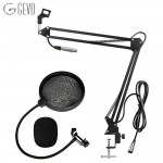 GEVO NB-35 Microphone Suspension Boom Scissor Arm Stand And Mic Pop Filter Windscreen Mask Shield Clip Kit With 3 Pin XLR Cable