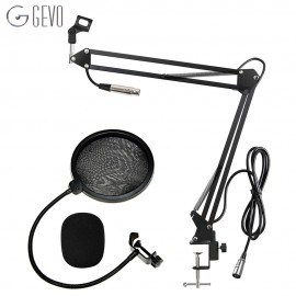 GEVO NB-35 Microphone Suspension Boom Scissor Arm Stand And Mic Pop Filter Windscreen Mask Shield Clip Kit With 3 Pin XLR Cable