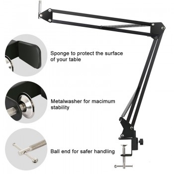GEVO NB-35 Microphone Suspension Boom Scissor Arm Stand And Mic Pop Filter Windscreen Mask Shield Clip Kit With 3 Pin XLR Cable