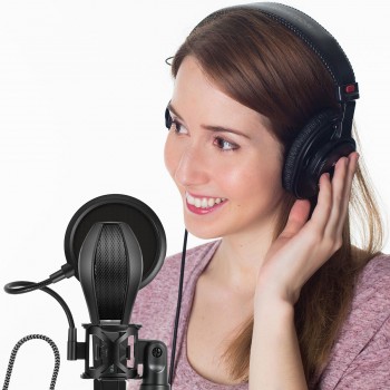 Portable Microphone Stand Desktop Tripod Recording Microphone Stand with Microphone Clip Windscreen Filter