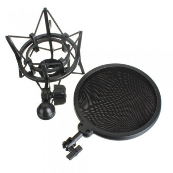 Audio Mic Microphone Shock Mount Stand Holder with Integrated Pop Filter Screen  Microphone Mic Professional Shock Mount