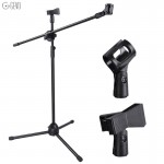 NB-107 Professional Microphone Stand Metal Dual Microphone Holder Tripod Adjustable Double-headed Clip Telescopic Boom Support