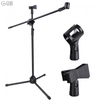 NB-107 Professional Microphone Stand Metal Dual Microphone Holder Tripod Adjustable Double-headed Clip Telescopic Boom Support