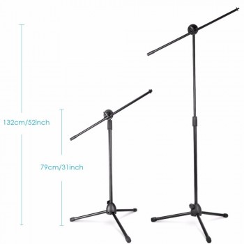 NB-107 Professional Microphone Stand Metal Dual Microphone Holder Tripod Adjustable Double-headed Clip Telescopic Boom Support