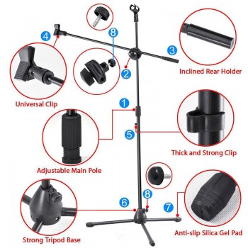 NB-107 Professional Microphone Stand Metal Dual Microphone Holder Tripod Adjustable Double-headed Clip Telescopic Boom Support