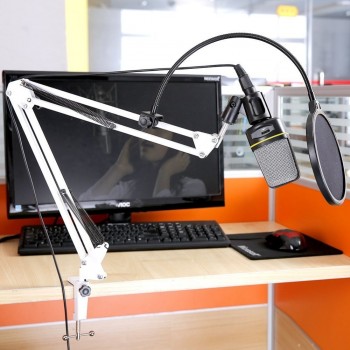 NEEWER White Broadcasting Studio Microphone Suspension Boom Scissor Arm stand, Extended up to 80cm (31.5)