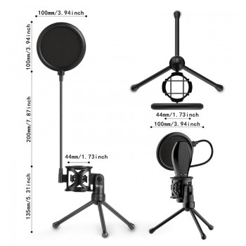 Microphone Filter Holder Stick Desktop Tripod Stand Anti-Spray Net Kit PS-2  ABS + Metal