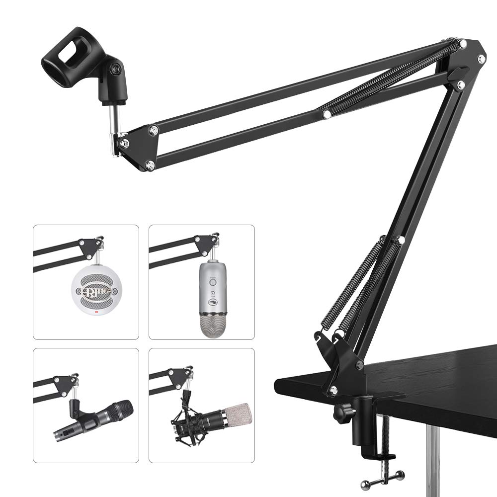 Adjustable Microphone Suspension Boom Scissor Arm Stand Made of Durable Steel with Table Mounting Clamp Suitable for Blue Yeti
