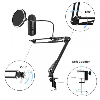 Adjustable Microphone Suspension Boom Scissor Arm Stand Made of Durable Steel with Table Mounting Clamp Suitable for Blue Yeti