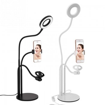 360 Degree 3-in-1  Long Arm Flexible Bracket Stand With Dimmable LED Fill Light Selfie Ring Light Microphone For Live Stream