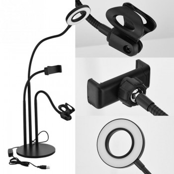 360 Degree 3-in-1  Long Arm Flexible Bracket Stand With Dimmable LED Fill Light Selfie Ring Light Microphone For Live Stream