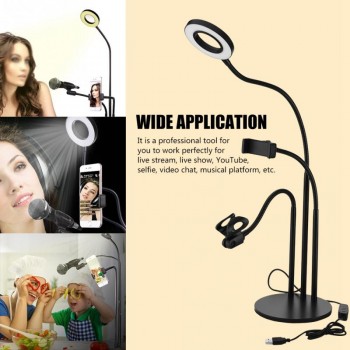 360 Degree 3-in-1  Long Arm Flexible Bracket Stand With Dimmable LED Fill Light Selfie Ring Light Microphone For Live Stream