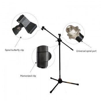 soundking Universal Microphone Tripod Floor Stand Adjustable Microphone Clip Holder Detachable Double-headed Stage Mic Stand S10