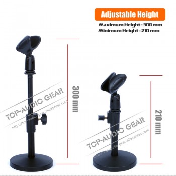 Free Shipping Quality Metal Round Base Heavy Duty Mic Stand Clip Holder Clamp Table Desktop Microphone Stand Adjustable Height