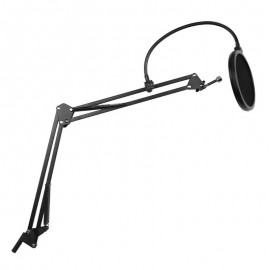 ALLOYSEED Microphone Suspension Boom Scissor Arm Stand Holder Mic Floor Mount Support Bracket with Windscreen Mask Filter Net