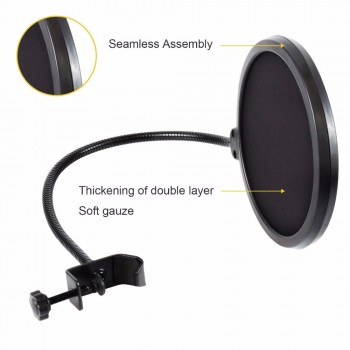 Microphone Pop Filter For Blue Yeti and Any Other Microphone Dual Layered Wind Pop Screen With Flexible Gooseneck Clip