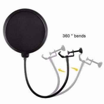 Microphone Pop Filter For Blue Yeti and Any Other Microphone Dual Layered Wind Pop Screen With Flexible Gooseneck Clip