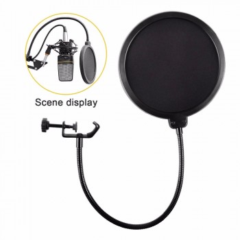 Microphone Pop Filter For Blue Yeti and Any Other Microphone Dual Layered Wind Pop Screen With Flexible Gooseneck Clip