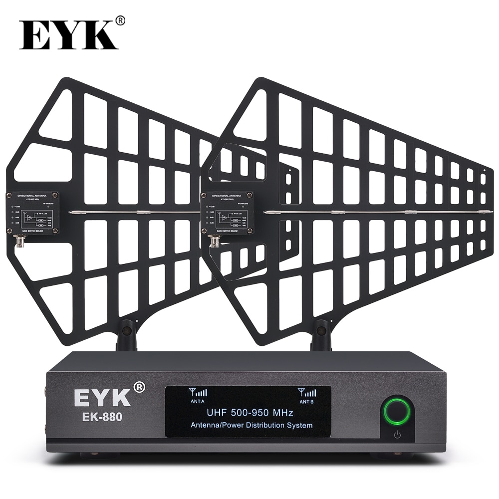 EYK EK-880 300m Directional Antenna Mic Splitter Collector Antenna Distributor Amplifier for 8 Sets Wireless Microphone System