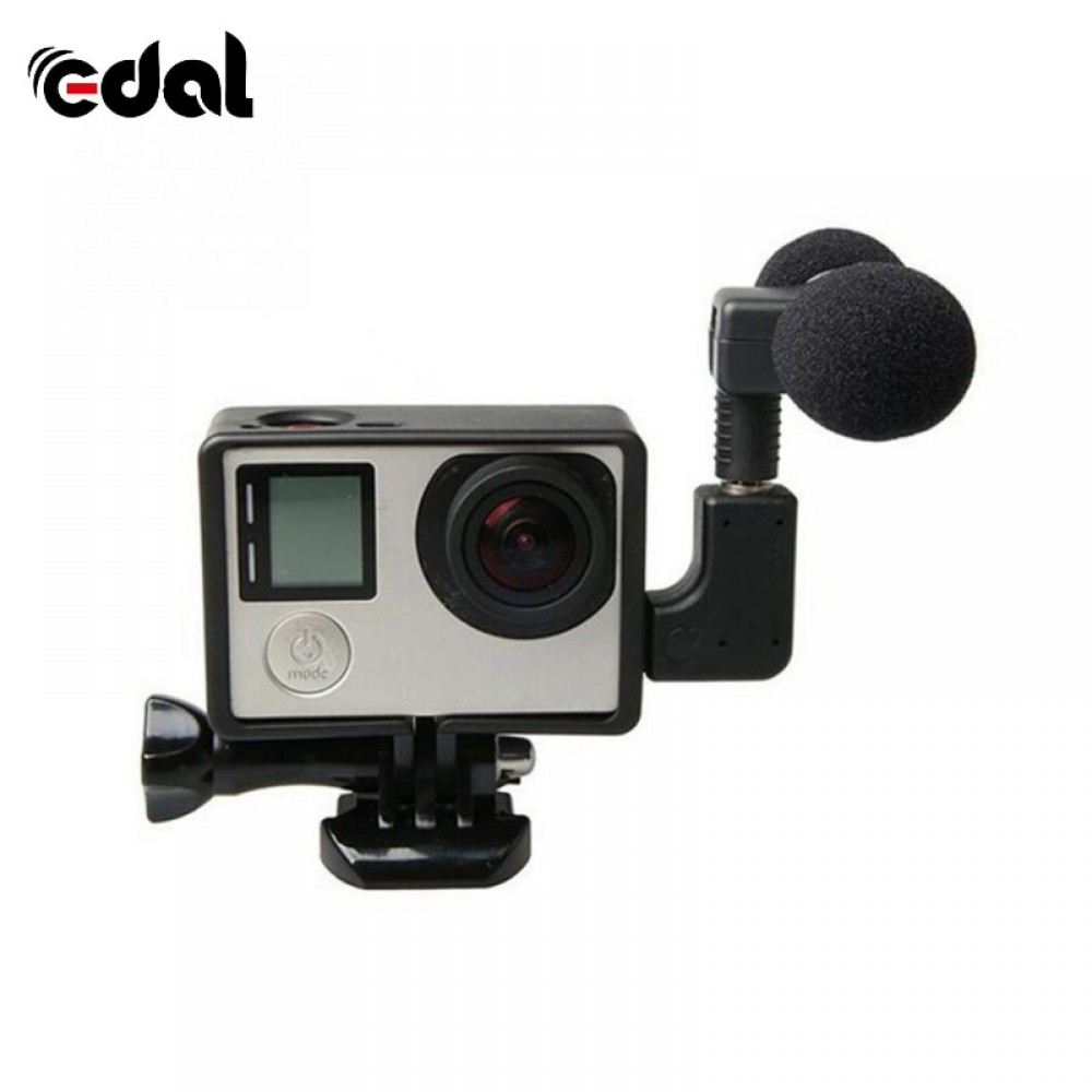 EDAL Stereo Microphone For Gopro Hero 4 3 Accessories Protective Frame Case Mount For Go Pro Action Camera 3.5Mm No Noise Mic