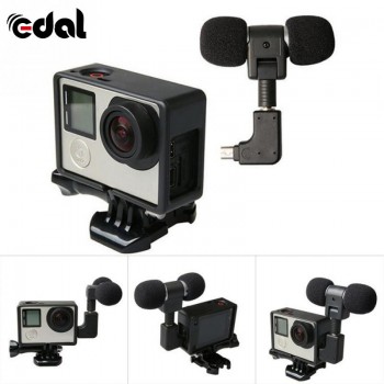 EDAL Stereo Microphone For Gopro Hero 4 3 Accessories Protective Frame Case Mount For Go Pro Action Camera 3.5Mm No Noise Mic