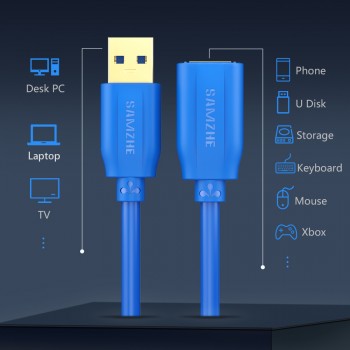 SAMZHE USB 3.0 Extension Cable Flat Extend Cable AM/AF 0.5m/1m/1.5m/2m/3m For PC TV PS4 Computer Laptop Extender