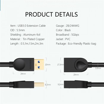 SAMZHE USB 3.0 Extension Cable Flat Extend Cable AM/AF 0.5m/1m/1.5m/2m/3m For PC TV PS4 Computer Laptop Extender