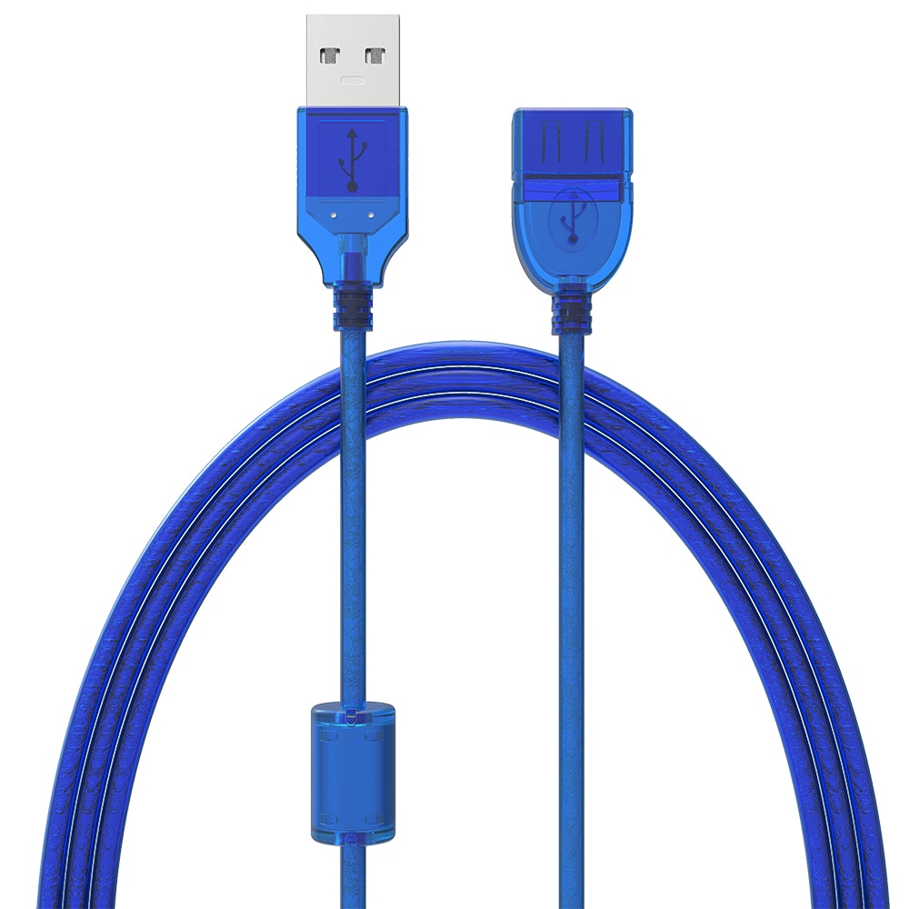 0.3M 0.5M 1.5M 3M 5M New USB2.0 Extension Cable Male to Female USB Adapter Transparent Blue Anti-interference Dual Shielding