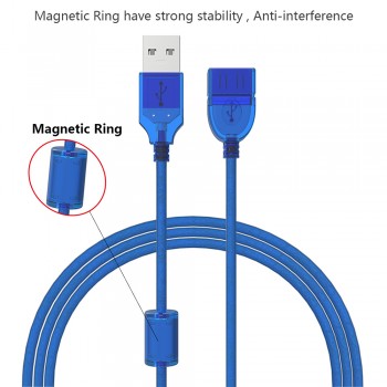 0.3M 0.5M 1.5M 3M 5M New USB2.0 Extension Cable Male to Female USB Adapter Transparent Blue Anti-interference Dual Shielding