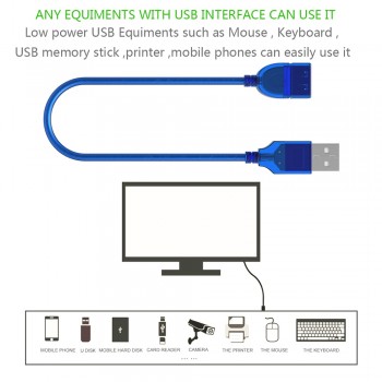 0.3M 0.5M 1.5M 3M 5M New USB2.0 Extension Cable Male to Female USB Adapter Transparent Blue Anti-interference Dual Shielding