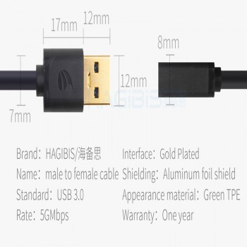 Hagibis USB3.0 Extension Cable Super Speed Male to Female 1m Data Sync Cable USB 3.0 Extender for Computer PC Hard Disk