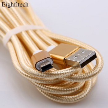 Eighfitech Braided Copper Mini Usb Data Cable Cord Adapter USB 2.0 T-port Charge Line for MP3 MP4 Car DVR Camera 1m/2m