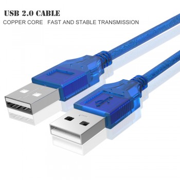 New USB2.0 Extension Cable Male to Male USB Adapter Transparent Blue Anti-interference Dual Shielding 0.3M 0.5M 1.5M 3M 5M