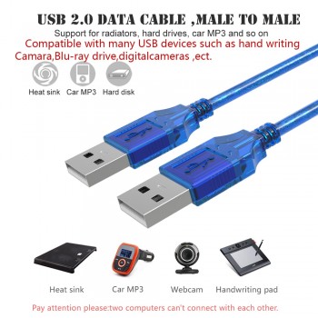 New USB2.0 Extension Cable Male to Male USB Adapter Transparent Blue Anti-interference Dual Shielding 0.3M 0.5M 1.5M 3M 5M