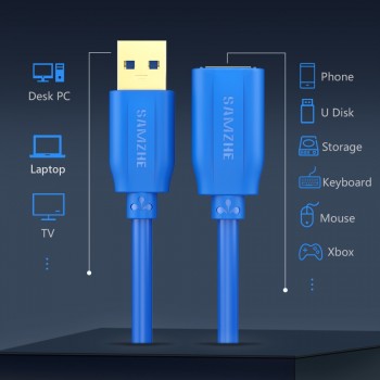 SAMZHE USB 3.0 /2.0 Extension Cable Flat Extend Cable AM/AF 0.5m/1m/1.5m/2m/3m For PC TV PS4 Computer Laptop Extender