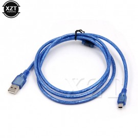 0.3M 1.5M 3M 5M 1pcs USB 2.0 Type A Male to Mini 5P Male Mini 5P USB data Cable Foil + Braided Shielding Blue data Cord For MP3