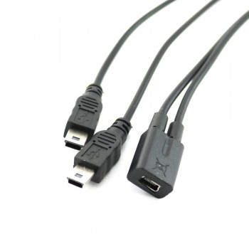 1pcs Mini USB 2.0 Female To Dual 2x Male Splitter Y Extension Charger Adapter Cable Cord 30cm