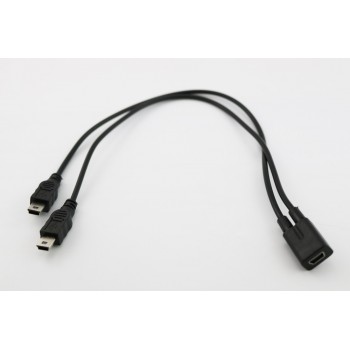 1pcs Mini USB 2.0 Female To Dual 2x Male Splitter Y Extension Charger Adapter Cable Cord 30cm