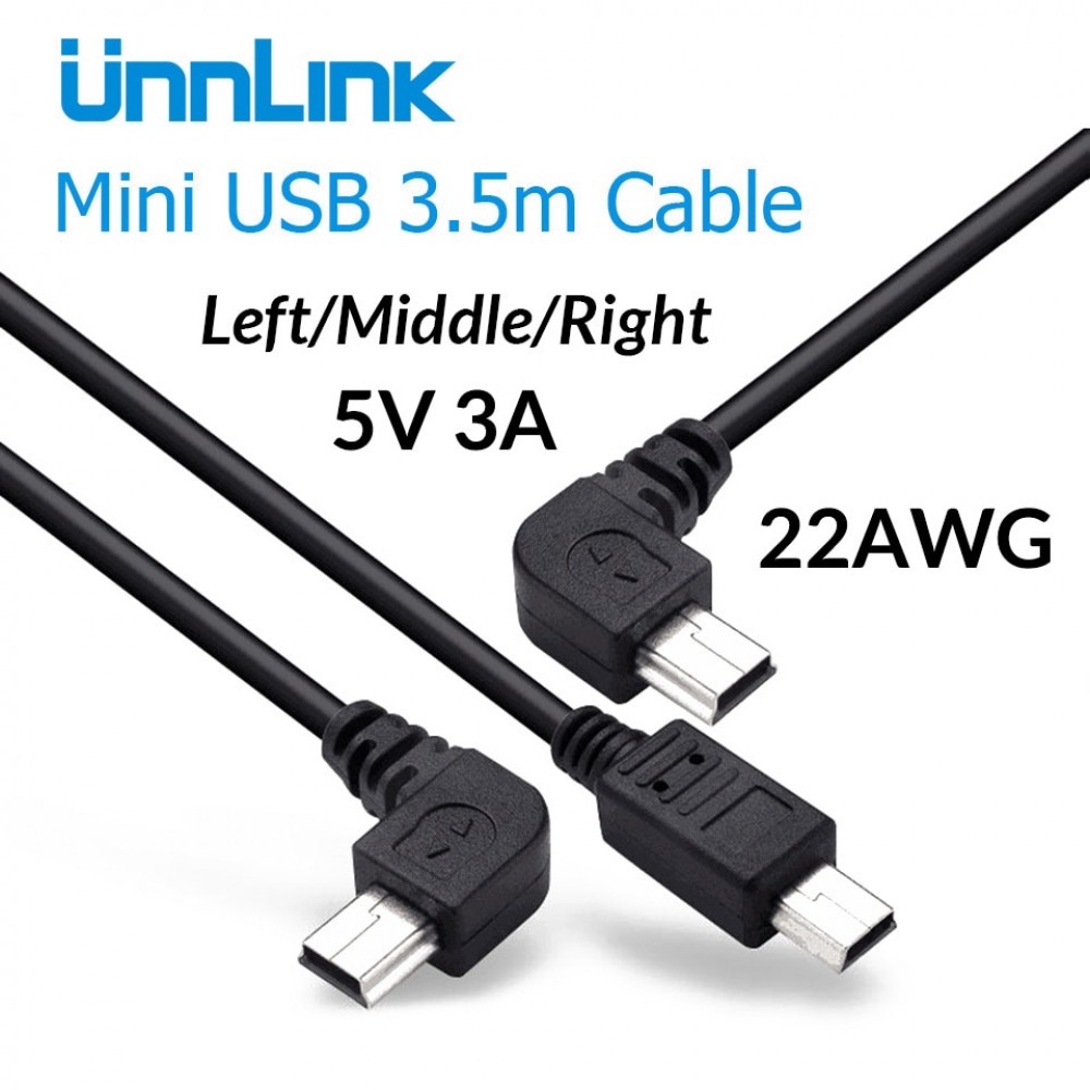 Unnlink Mini USB Cable 3.5meter DC 5V 3A Current 2*22AWG Copper Core Wire Power Supply Cable Cord For Car Dash Camera DVR GPS