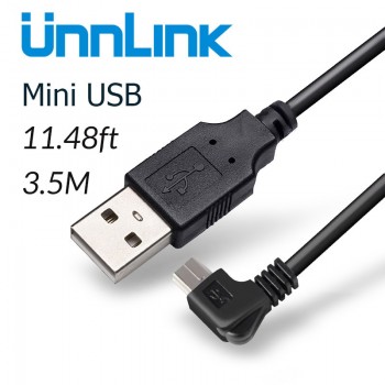 Unnlink Mini USB Cable 3.5meter DC 5V 3A Current 2*22AWG Copper Core Wire Power Supply Cable Cord For Car Dash Camera DVR GPS