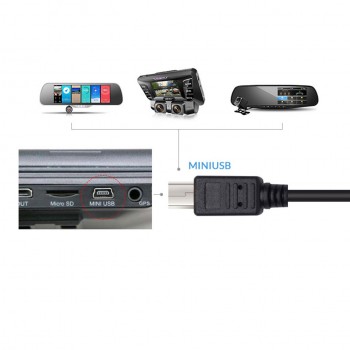 Unnlink Mini USB Cable 3.5meter DC 5V 3A Current 2*22AWG Copper Core Wire Power Supply Cable Cord For Car Dash Camera DVR GPS