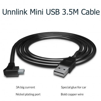 Unnlink Mini USB Cable 3.5meter DC 5V 3A Current 2*22AWG Copper Core Wire Power Supply Cable Cord For Car Dash Camera DVR GPS