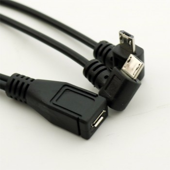 1pcs Micro USB 2.0 5 Pin Female To Dual 2x Male Splitter Y Angled Data Charger Charging Cable Cord For Phone Cellphone 30cm