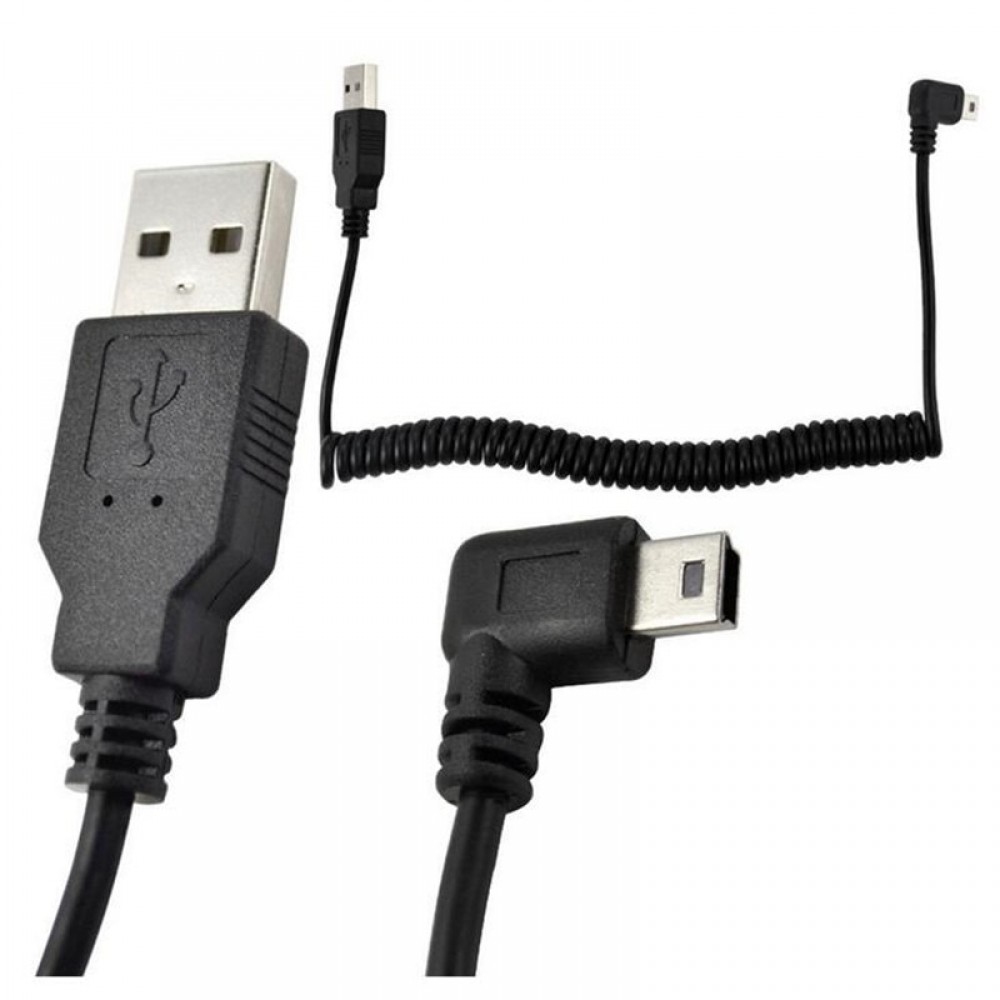 LBSC 5Ft Spiral Coiled USB MINI 5Pin 5P right angle Male to USB 2.0 A male plug Cable
