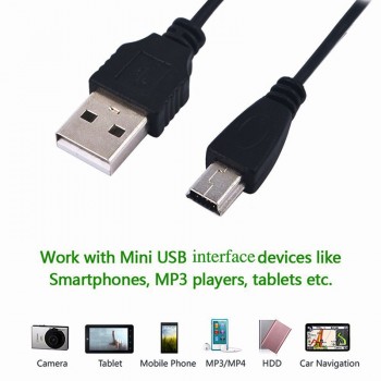 Hot Sale 80cm USB 2.0 A Male To Mini 5 Pin B Data Charger Charging Cable Cord Adapter 5TLR Mini USB Adapter for MP3 MP4 Player