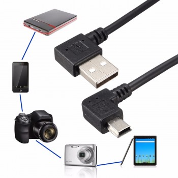 LEORY 25cm 90 Degree Angled Mini USB Cable Mini USB to USB 2.0 Data Sync Charger Cable for Mobile Phone MP3 MP4 GPS Camera HDD