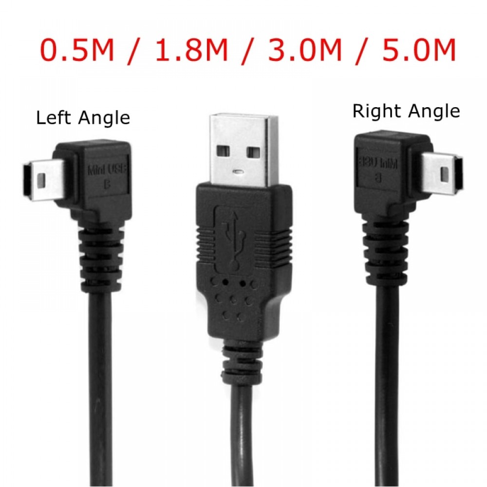 USB 2.0 Male to Mini USB Left amp; Right Angled 90 Degree Cable 0.5m 1.8m 3m 5m 50cm 180cm for Camera MP4 Tablet