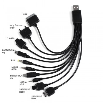 New 1PC 10 in 1 Charger USB Cable for iPod Motorola Nokia Samsung LG Sony Ericsson K750 Consumer Electronics Data Cables