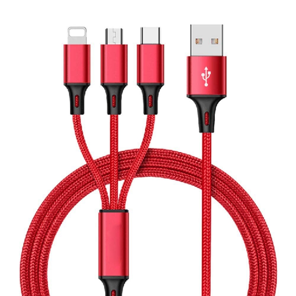 Multi USB Cable-3 in 1 Charger Cable Nylon Braided 4ft (1.2M) Alluminum Connector USB Charging Cord Compatible with iPhoneX,iP