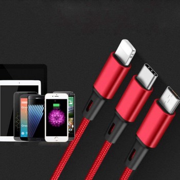 Multi USB Cable-3 in 1 Charger Cable Nylon Braided 4ft (1.2M) Alluminum Connector USB Charging Cord Compatible with iPhoneX,iP